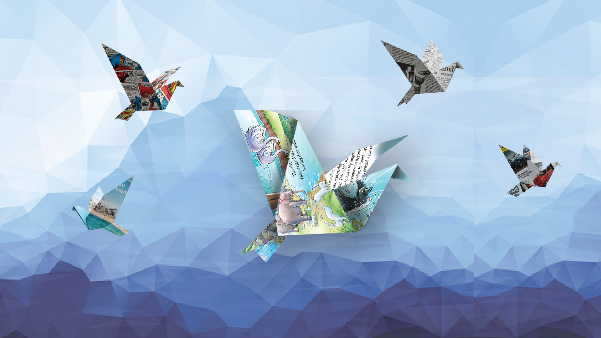 Photo of paper cranes made with storybook pages